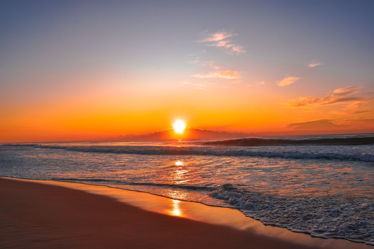 Beach shoreline at golden hour